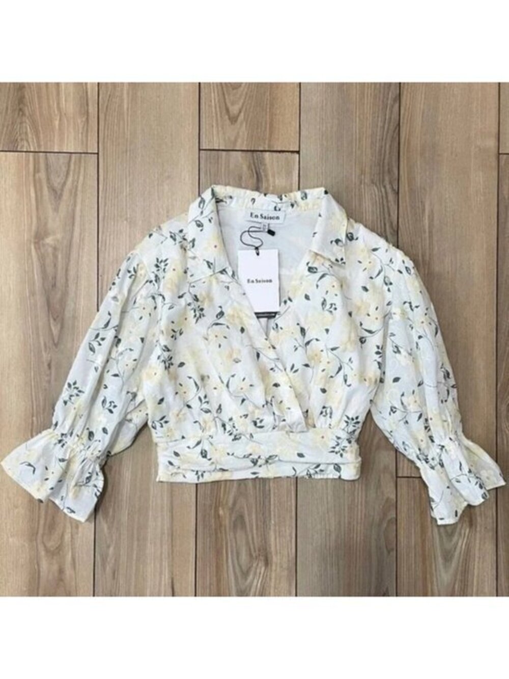 *New En Saison Floral Embroidered Lou Lou Cropped Blouse Yellow White XS